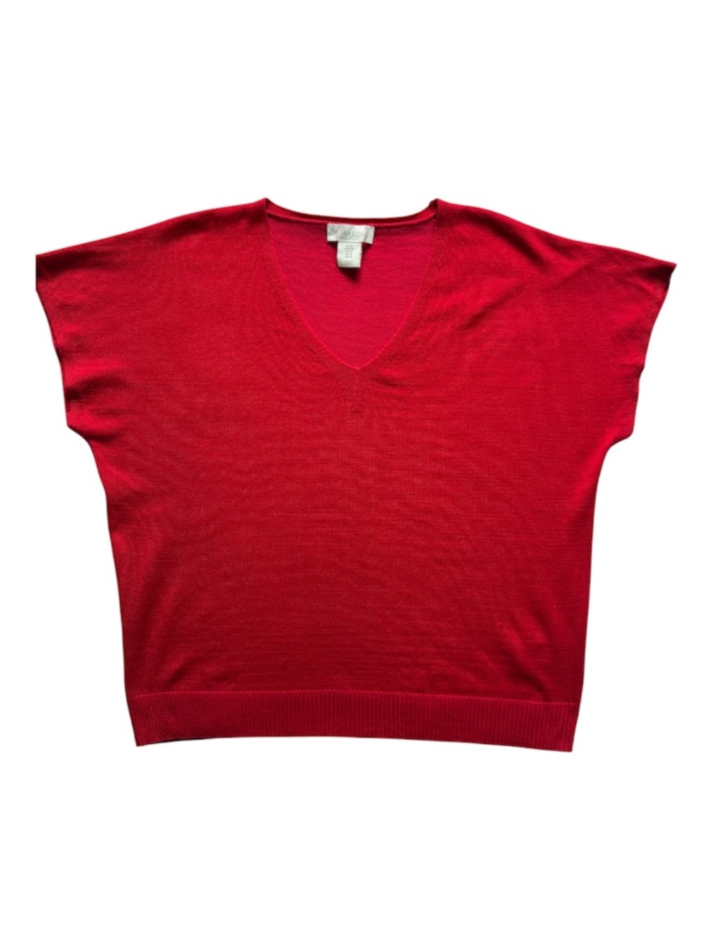 CYNTHIA ROWLEY | V-neck Red Cap-Sleeve Sweater Sz M